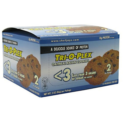 Chef Jays Tri-O-Plex Low Sugar Cookies - Oatmeal Raisin - 12 ea - 678991213107