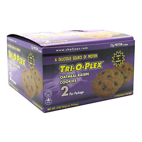 Chef Jays Tri-O-Plex Cookies - Oatmeal Raisin - 12 Packages - 678991112233