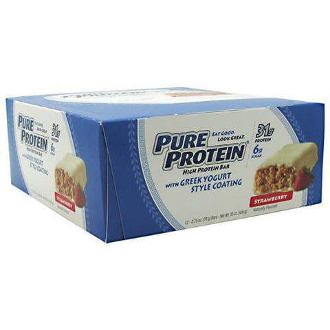Worldwide Sport Nutritional Supplements Pure Protein High Protein Greek Yogurt Bar - Strawberry - 12 Bars - 749826538730