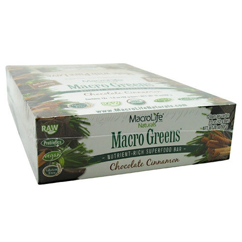 Macro Life Naturals Macro Greens Raw Anti-Oxidant Super Food Bars - Chocolate & Cinnamon - 12 ea - 852434001210